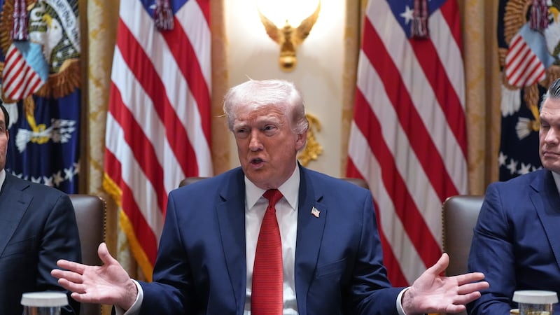 President Donald Trump speaks during a Cabinet meeting at the White House, Thursday, March 26,...