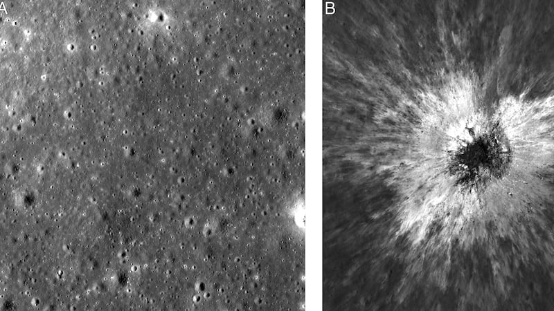 Esta combinación de fotos tomadas por el Orbitador de Reconocimiento Lunar de la NASA muestra...